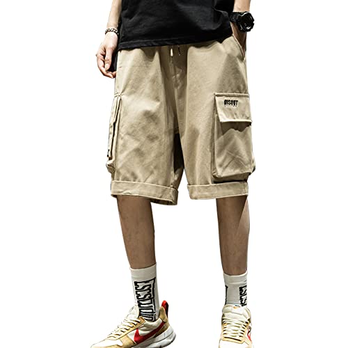 MANBOZIXi Herren Baumwolle Shorts Lässige Kurze Cargohose mit Taschen, Khaki 5XL von MANBOZIXi