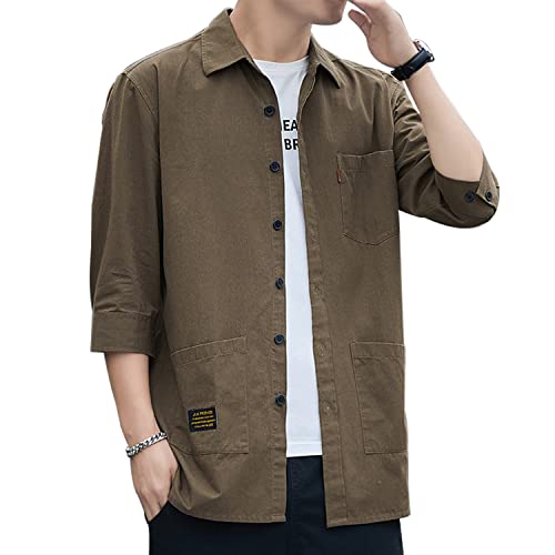 MANBOZIXi Herren Hemd Baumwolle Regular Fit Freizeihemd Einfarbig, Braun 3XL von MANBOZIXi