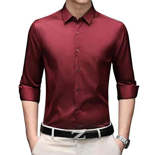 MANBOZIXi Herren Hemd Bügelfrei Langarm Businesshemd Elegant Freizeithemd, Weinrot 5XL44 von MANBOZIXi