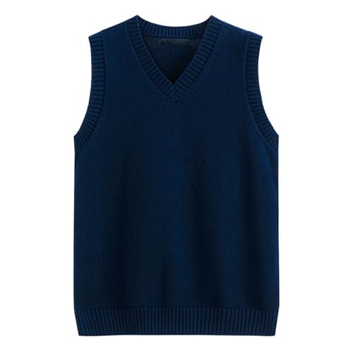 MANBOZIXi Herren Pullunder 100% Baumwolle Strickweste V-Ausschnitt, Blau XL von MANBOZIXi