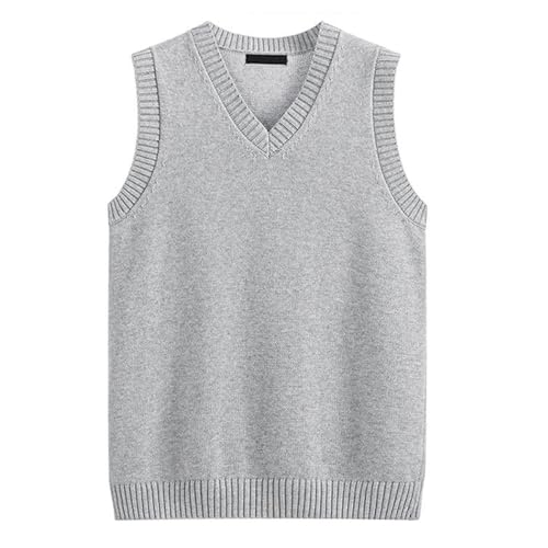 MANBOZIXi Herren Pullunder 100% Baumwolle Strickweste V-Ausschnitt, Grau L von MANBOZIXi