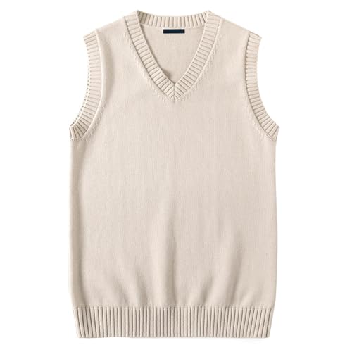 MANBOZIXi Herren Pullunder 100% Baumwolle Strickweste V-Ausschnitt, Khaki XL von MANBOZIXi