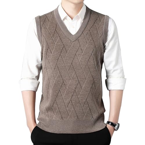 MANBOZIXi Herren Pullunder V-Ausschnitt Elegant Strickweste Ärmellos Pullover, Khaki 2XL von MANBOZIXi