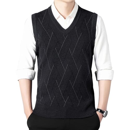 MANBOZIXi Herren Pullunder V-Ausschnitt Elegant Strickweste Ärmellos Pullover, Schwarz 2XL von MANBOZIXi