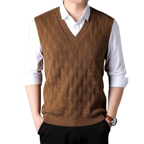 MANBOZIXi Herren Strick Pullunder V-Ausschnitt, Jacquard Strickweste, Strickpulli Herren Ärmellos, Braun M von MANBOZIXi