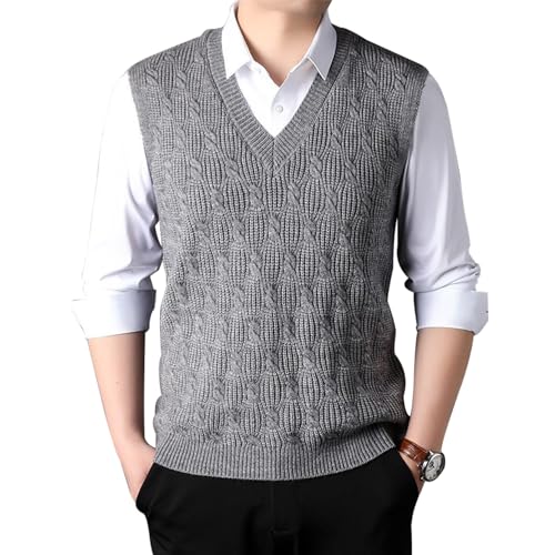 MANBOZIXi Herren Strick Pullunder V-Ausschnitt, Jacquard Strickweste, Strickpulli Herren Ärmellos, Grau XL von MANBOZIXi