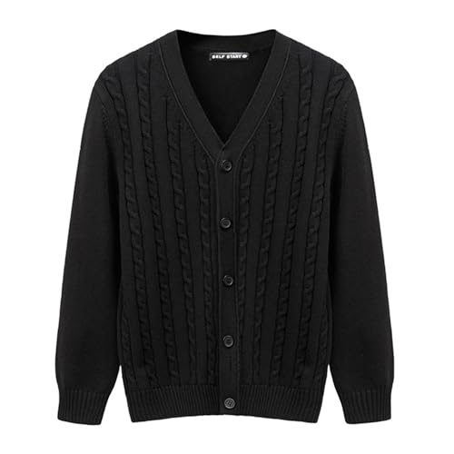 MANBOZIXi Herren Strickjacke 100% Baumwolle Cardigan mit Knöpfen, Schwarz 3XL von MANBOZIXi