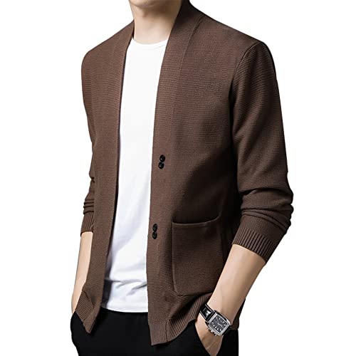MANBOZIXi Herren Strickjacke Business V-Ausschnitt Strick Cardigan mit Tasche, Braun XL von MANBOZIXi