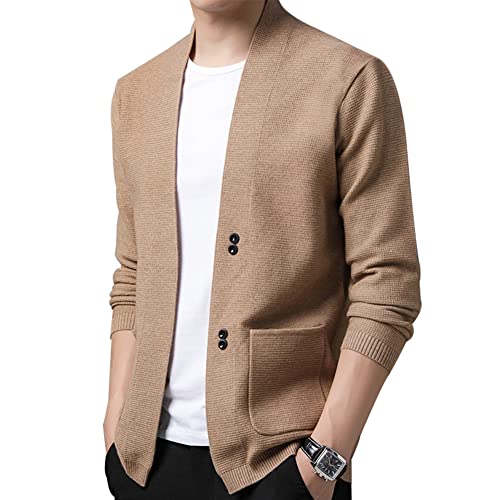 MANBOZIXi Herren Strickjacke Business V-Ausschnitt Strick Cardigan mit Tasche, Khaki 3XL von MANBOZIXi