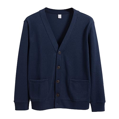 MANBOZIXi Herren Strickjacke Cardigan V-Ausschnitt, Cardigan mit Taschen für Damen, Dunkelblau XL von MANBOZIXi