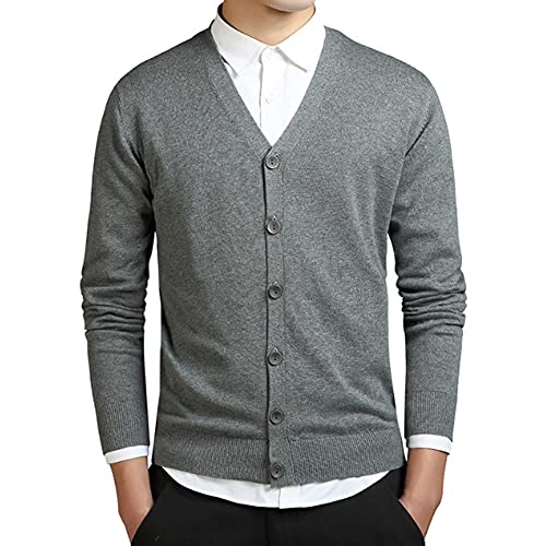 MANBOZIXi Herren Strickjacke mit Knöpfen V-Ausschnitt Strick Cardigan, Grau 2XL von MANBOZIXi