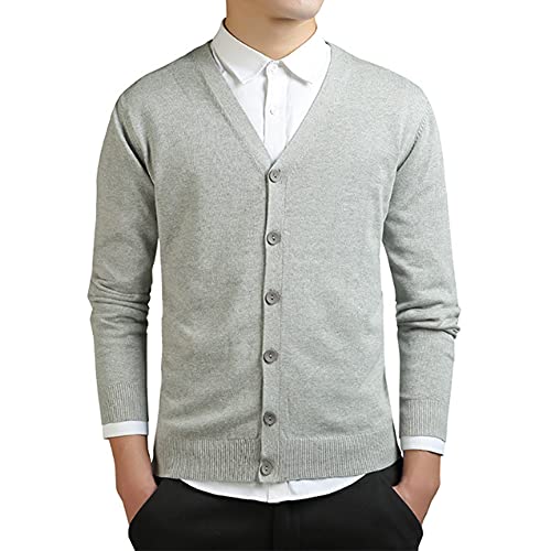 MANBOZIXi Herren Strickjacke mit Knöpfen V-Ausschnitt Strick Cardigan, Hellgrau 2XL von MANBOZIXi