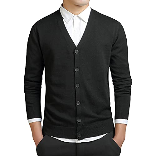 MANBOZIXi Herren Strickjacke mit Knöpfen V-Ausschnitt Strick Cardigan, Schwarz 3XL von MANBOZIXi