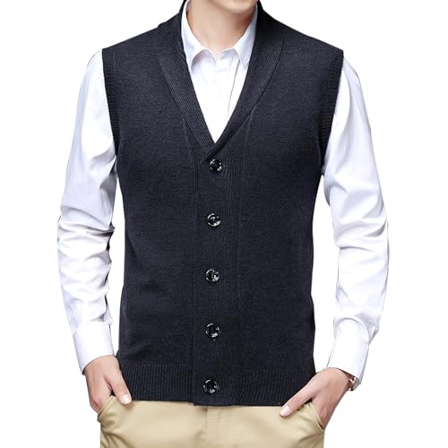 MANBOZIXi Herren Strickweste Strickjacke ohne Ärmel V-Ausschnitt Pullunder mit Knöpfen, Grau XL von MANBOZIXi