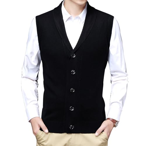 MANBOZIXi Herren Strickweste Strickjacke ohne Ärmel V-Ausschnitt Pullunder mit Knöpfen, Schwarz XL von MANBOZIXi