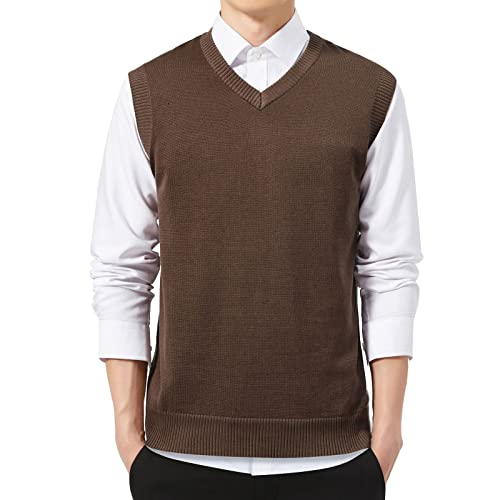 MANBOZIXi Pullunder für Herren Strickwesten mit V-Ausschnitt, Kaffee 2XL von MANBOZIXi