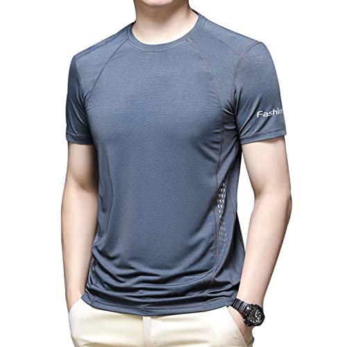 MANBOZIXi Sport T-Shirts für Herren Atmungsaktiv Funktionsshirt Schnelltrocknend Mesh Shirt, Blaugrau 2XL von MANBOZIXi