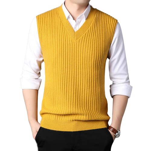 MANBOZIXi Strick Pullunder für Herren Strickweste Lässig, Ärmelloser Pullover Witner, Gelb XL von MANBOZIXi