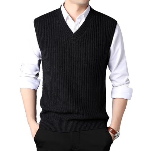 MANBOZIXi Strick Pullunder für Herren Strickweste Lässig, Ärmelloser Pullover Witner, Schwarz M von MANBOZIXi