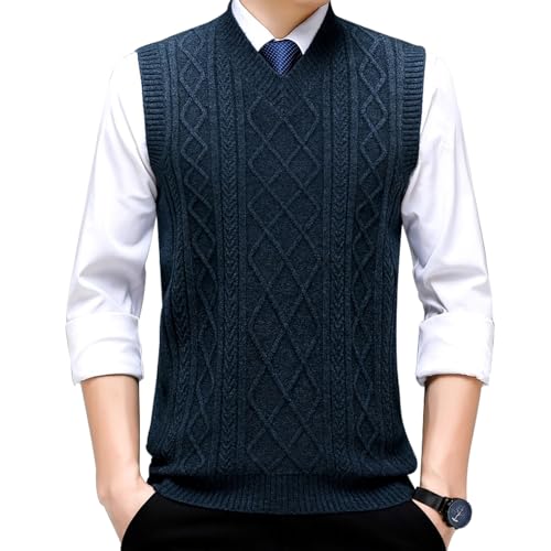 MANBOZIXi Strickeweste für Herren Wolle Jacquard Pullover, V-Ausschnitt Herren Pullunder, Blau 4XL von MANBOZIXi