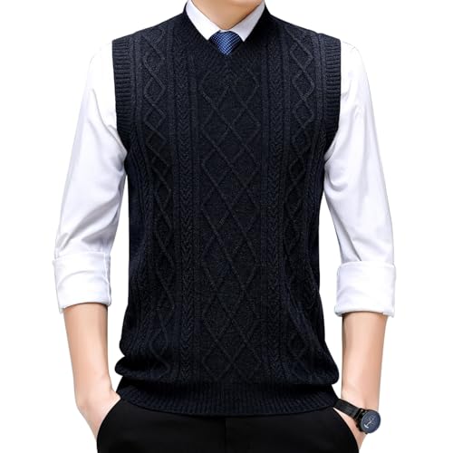 MANBOZIXi Strickeweste für Herren Wolle Jacquard Pullover, V-Ausschnitt Herren Pullunder, Schwarz 2XL von MANBOZIXi
