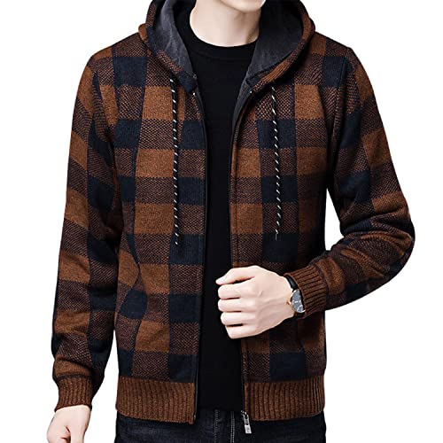 MANBOZIXi Strickjacke Gefüttert Herren mit Kapuze Cardigan Langarm Herren Jacke, Gelb XL von MANBOZIXi