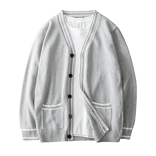 MANBOZIXi Strickjacke Herren Leicht Strick Cardigan Knöpfe 100% Baumwolle, Grau 2XL von MANBOZIXi