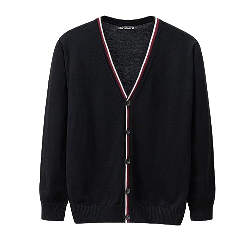 MANBOZIXi Strickjacke Herren V-Ausschnitt, Herren Cardigan Sommer Herbst, Schwarz M von MANBOZIXi
