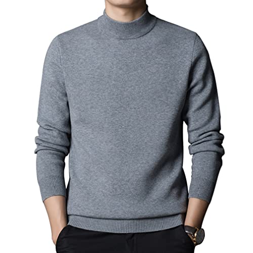 MANBOZIXi Strickpullover Herren Lässig Pulli Halb Rollkragenpullover, Grau L von MANBOZIXi