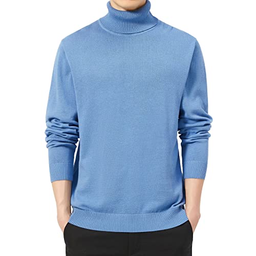 MANBOZIXi Strickpullover Herren Rollkragen Slim Fit Sweater, Hellblau L von MANBOZIXi