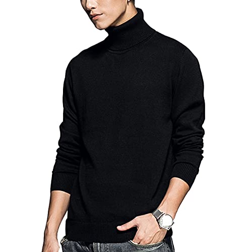 MANBOZIXi Strickpullover Herren Rollkragen Slim Fit Sweater, Schwarz M von MANBOZIXi
