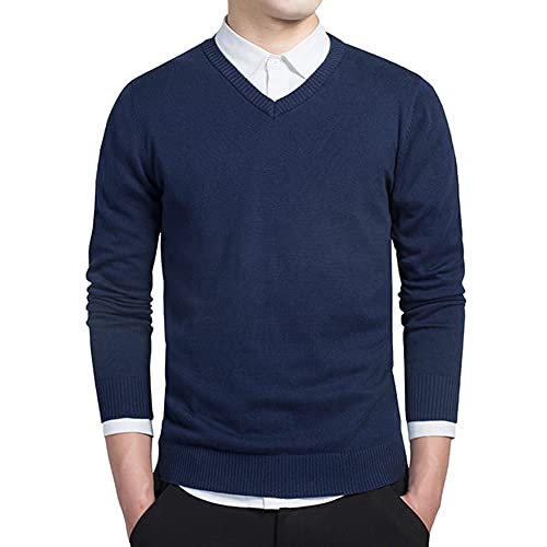 MANBOZIXi Strickpullover für Herren Klassischer Pullover mit V-Ausschnitt für Frühling und Herbst, Blau L von MANBOZIXi