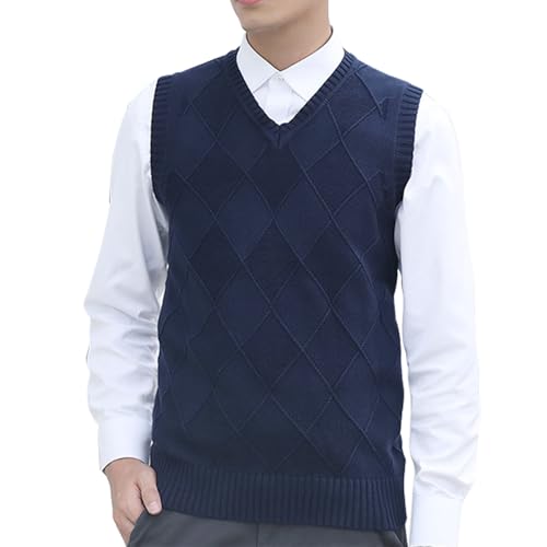 MANBOZIXi Strickpullover ohne Ärmel Herren Strickweste Leicht, Dunkelblau L von MANBOZIXi