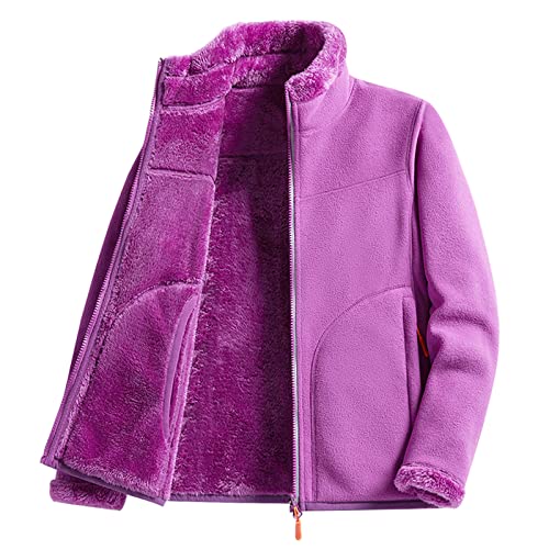 MANBOZIXi Sweatjacke mit Reißverschluss Damen Sweatshirt ohne Kapuze, Fuchsia XL von MANBOZIXi