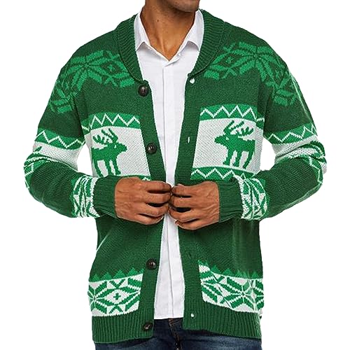 MANBOZIXi Weihnachten Strickjacke Herren, Strick Cardigan Herren Winter Grün 2XL von MANBOZIXi