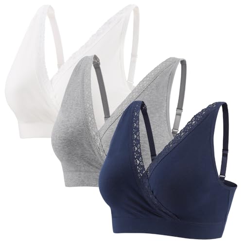 MANCI Baumwolle Alltags-BH mit Spitzenverzierung & verstellbaren Trägern - Schwangerschafts-BH für Stillen, Schlaf & Täglichen Komfort von MANCI