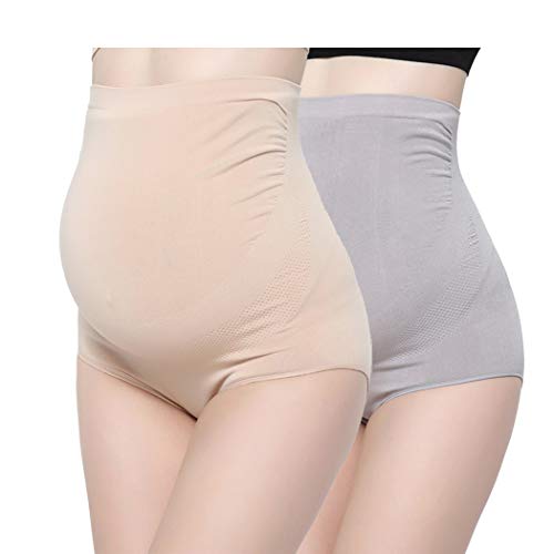 MANCI Damen Ultra High Waist Schwangerschafts-Slip Bambusfaser Umstandskleidung Unterwäsche für Schwangerschaft (Grau+Nackt, M(Fit für 45kg-65kg Mutter)) von MANCI