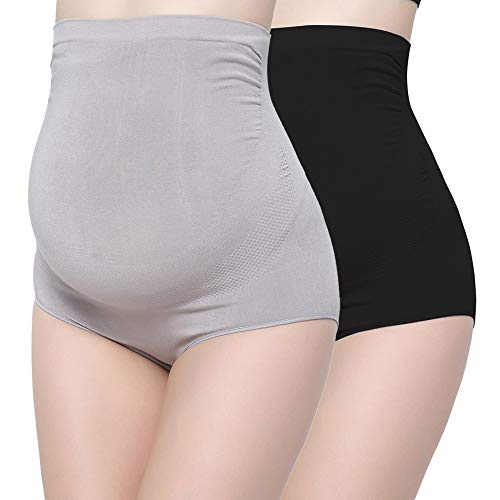 MANCI Damen Ultra High Waist Schwangerschafts-Slip Bambusfaser Umstandskleidung Unterwäsche für Schwangerschaft (Schwarz+Grau, L(Fit für 66kg-90kg Mutter)) von MANCI