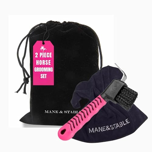 MANE & STABLE Pferdepflegeset, 2-teilig, Hufkratzer mit Bürste und Mikrofaser-Handtuch, schwarz von MANE & STABLE