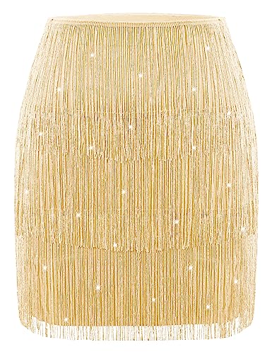 MANER Damen Fransen Rock Stretchy Sparkly Bodycon Quaste Trim Minirock, Glitzernder Champagner, Groß von MANER