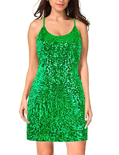 MANER Damen Glitzer Pailletten Modefest Kleid Verstellbar Spaghettiträger Sparkle Party Kleider, Grün , Klein von MANER