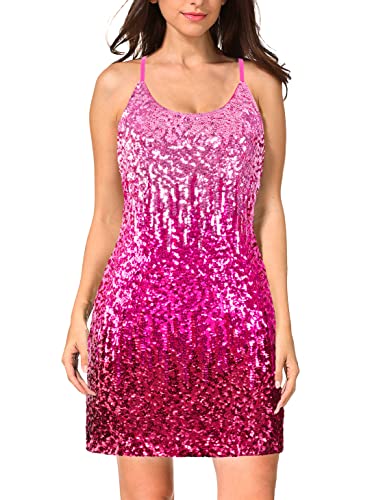 Maner Glitzer-Pailletten-Kleid für Damen mit verstellbaren Spaghettiträger – Funkelnde-Partykleider, Klein von MANER