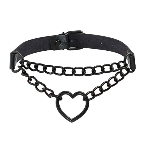 MANFNEE PU Leder Choker Punk Emo Herz Anhänger Kette Choker Halsband Halskette für Frauen verstellbar von MANFNEE