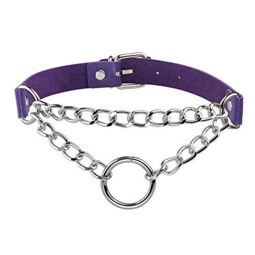 Manfnee PU Leder Choker Punk Goth Emo Circle Kette Choker Halsband Halskette für Frauen Männer verstellbar von Manfnee