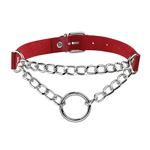 Manfnee PU Leder Choker Punk Goth Emo Circle Kette Choker Halsband Halskette für Frauen Männer verstellbar von Manfnee