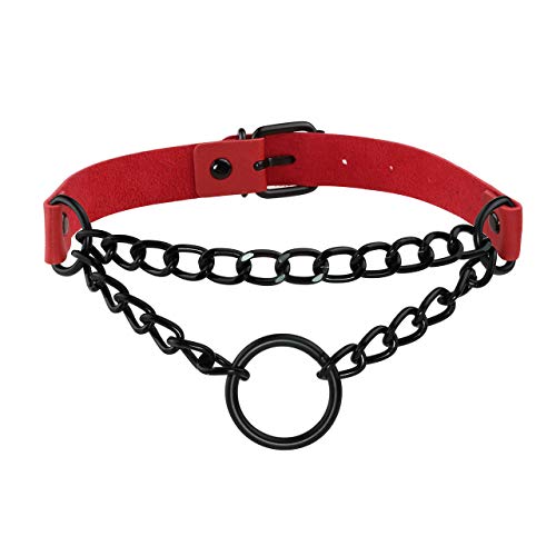 Manfnee PU Leder Choker Punk Goth Emo Circle Kette Choker Halsband Halskette für Frauen Männer verstellbar von Manfnee