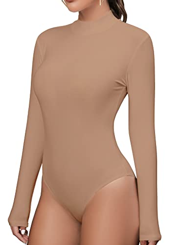 MANGDIUP Body für Damen, Rollkragen, langärmelig, schmale Passform, Stretch, weicher Body, Mokka, XL von MANGDIUP