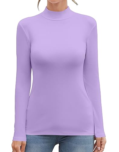 MANGDIUP Damen Mock Rollkragen Langarm Ärmellos Oberteil Tops Basic Slim T-Shirts, Langärmlig, Lavendelviolett, Mittel von MANGDIUP