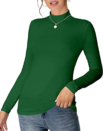 MANGDIUP Damen Mock Rollkragen Langarm Pullover Tops Slim Fit Basic Leichte Weiche T-Shirts, dunkelgrün, Mittel von MANGDIUP