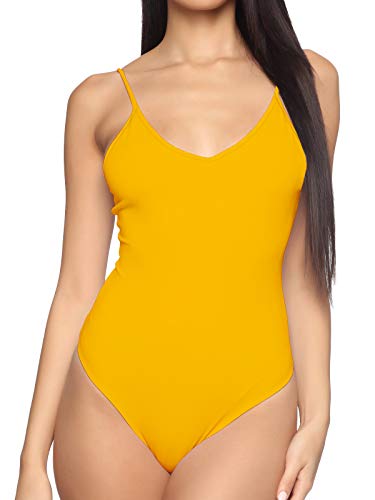 MANGDIUP Damen V-Ausschnitt Rückenfrei Camisole Verstellbar Spaghettiträger Bodys - Gelb - Mittel von MANGDIUP